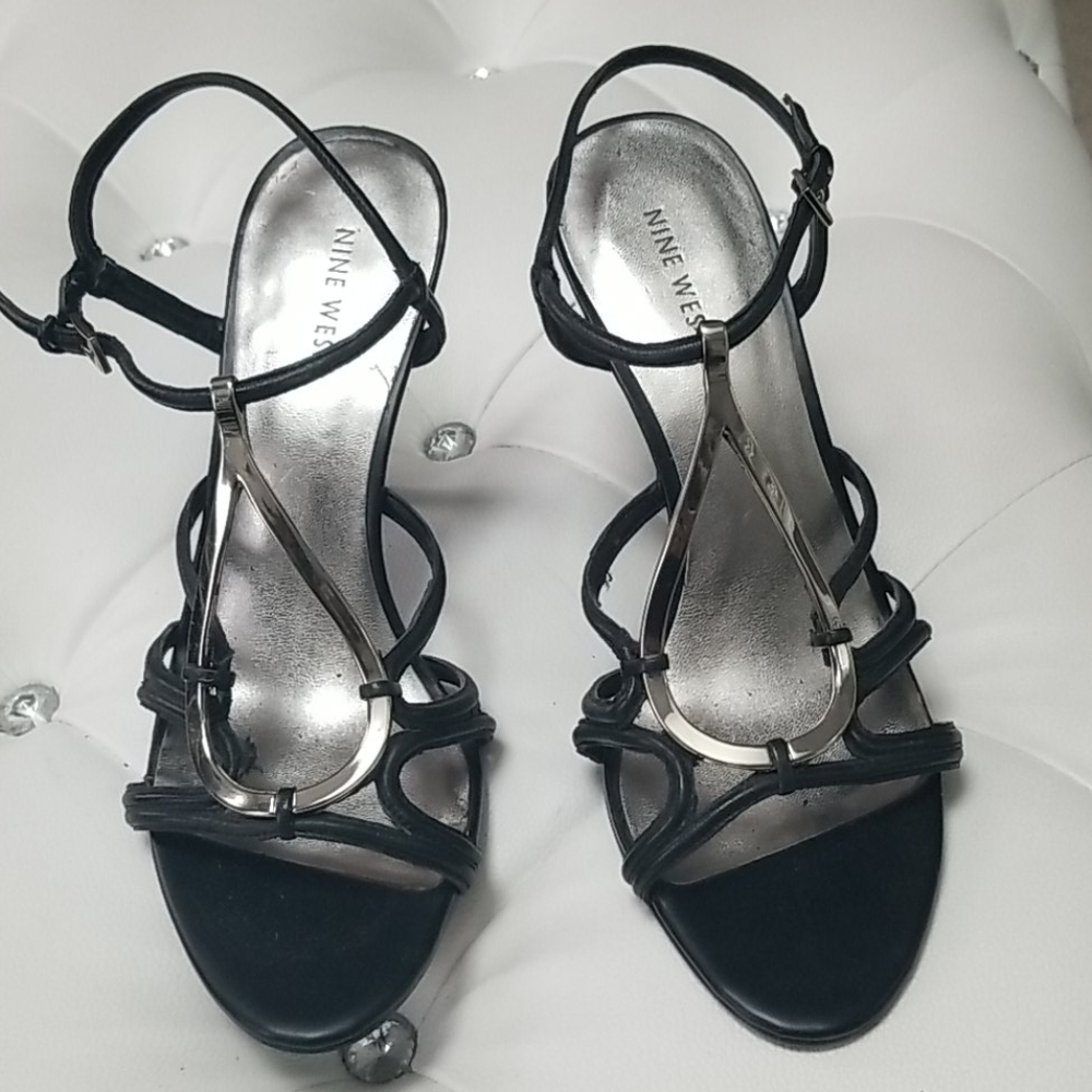 Nine west black size 9 strappy heel